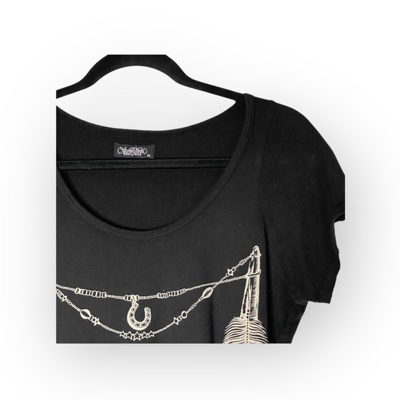 Rare: new Lauren Moshi ✌︎︎ Wanderlust Feather Steer Skull Tee Shirt ✌︎︎ Raw Cut - Picture 4 of 16